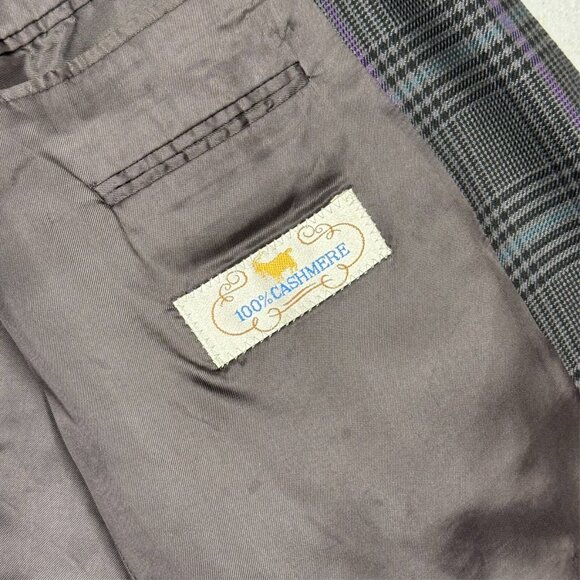 Vintage Windsor 100% Cashmere Blazer Glen Check Sport Coat Brown 42R - Picture 8 of 12